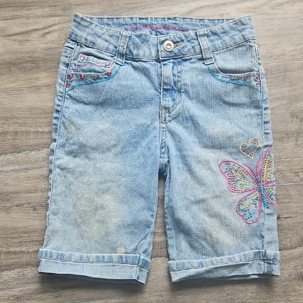 Kids Denim Shorts with Butterfly Embroidery Girls Size 10